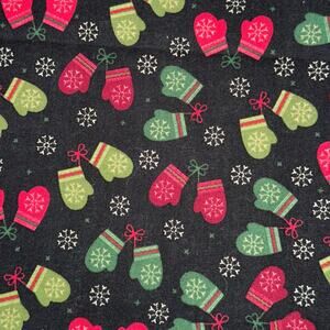 Winter Mittens Tossed Snowflake Cotton Fabric - 1/2 Yard - Holiday Christmas